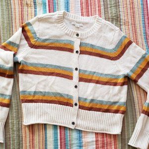 Amer Eagle Cream/Rainbow Stripe Cropped Cardigan